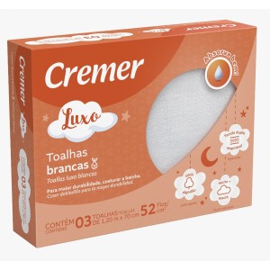 TOALHA FRALDA CREMER BRANCA LUXO - CX C/3 Unidades