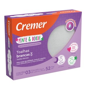 TOALHA FRALDA CREMER PINTE E BORDE  BRANCA - CX C/3 UNID