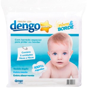 FRALDA DE PANO LISA DENGO PINTE BORDE LUXO BRANCA - C/5 Unid