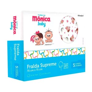 Fralda De Pano Turma Da Monica - caixa c/ 5 Unidades 70cm X 70cm