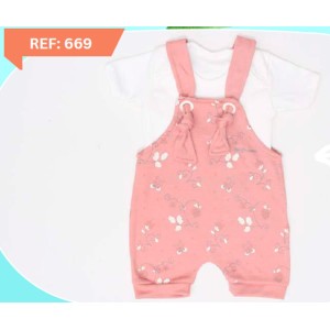 CONJUNTO JARDINEIRA + BODY MANGA CURTA FEMININO