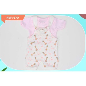 CONJUNTO JARDINEIRA + BODY MANGA CURTA FEMININO