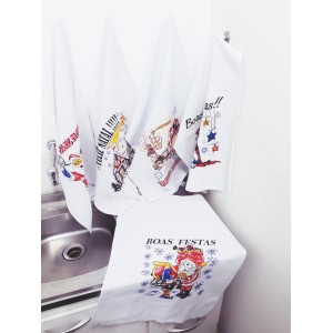 PANO DE PRATO ALVEJADO ESTAMPADO NATAL C/GLITER