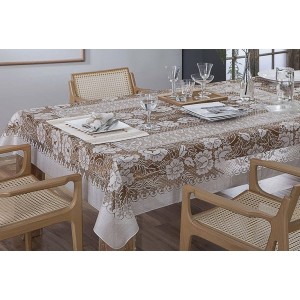 TOALHA MESA RETANGULAR RENDA - 10 LUGARES (MARROM)