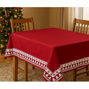 TOALHA MESA RETANGULAR OXFORD C/ BARRA NATAL - 8 LUGARES