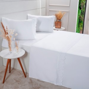 JOGO CAMA 4 PEÇAS CASAL BORDADO INGLES (85 G/M²)
