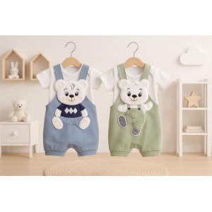 CONJUNTO JARDINEIRA E BODY CURTO BORDADO MASCULINO