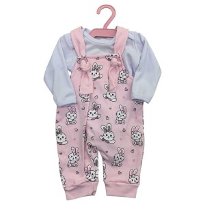 CONJUNTO JARDINEIRO + BODY MANGA LONGA FEMININO ESTAMPADO (ROSA)