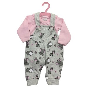 CONJUNTO JARDINEIRO + BODY MANGA LONGA FEMININO ESTAMPADO (CINZA)