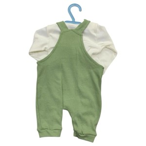 CONJUNTO JARDINEIRO + BODY ML MASCULINO ESTAMPADO (VERDE)