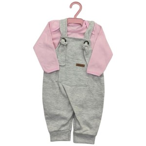 CONJUNTO JARDINEIRO + BODY MANGA LONGA FEMININO ESTAMPADO (CINZA)