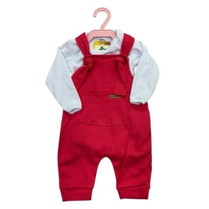 CONJUNTO JARDINEIRO + BODY MANGA LONGA FEMININO ESTAMPADO 